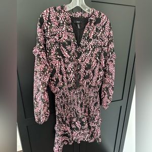 AQUA flirty dress with smocked detail and sheer sleeves